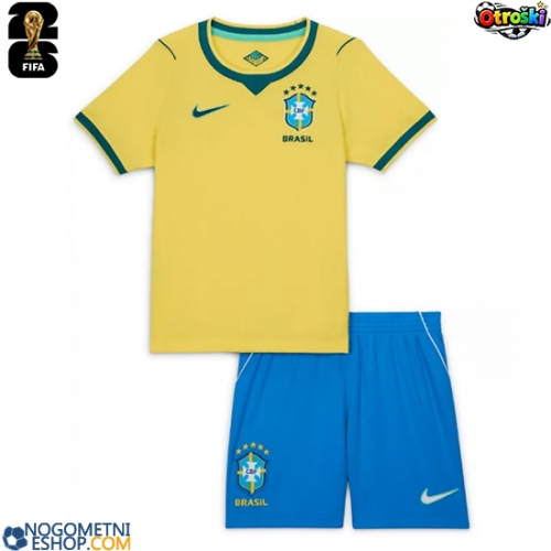 Otroški Nogometni dresi Brazilija Domači SP 2026 Kratek Rokav (+ Kratke hlače)